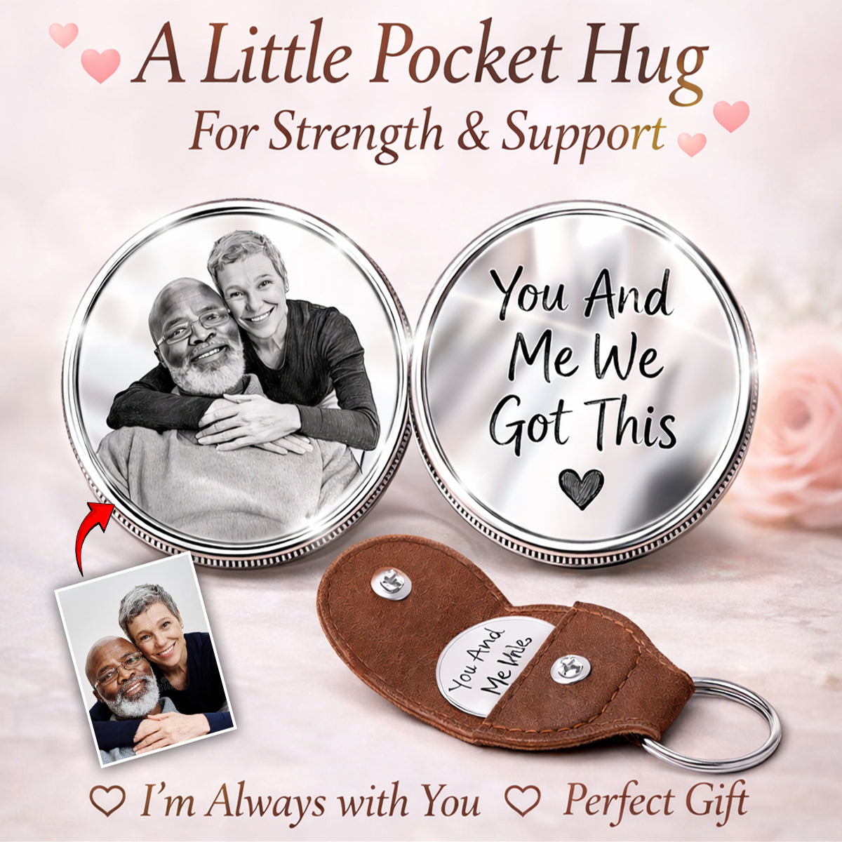 Couple Gift, Pocket Hug - Personalized Couple Pocket Coin Keychain