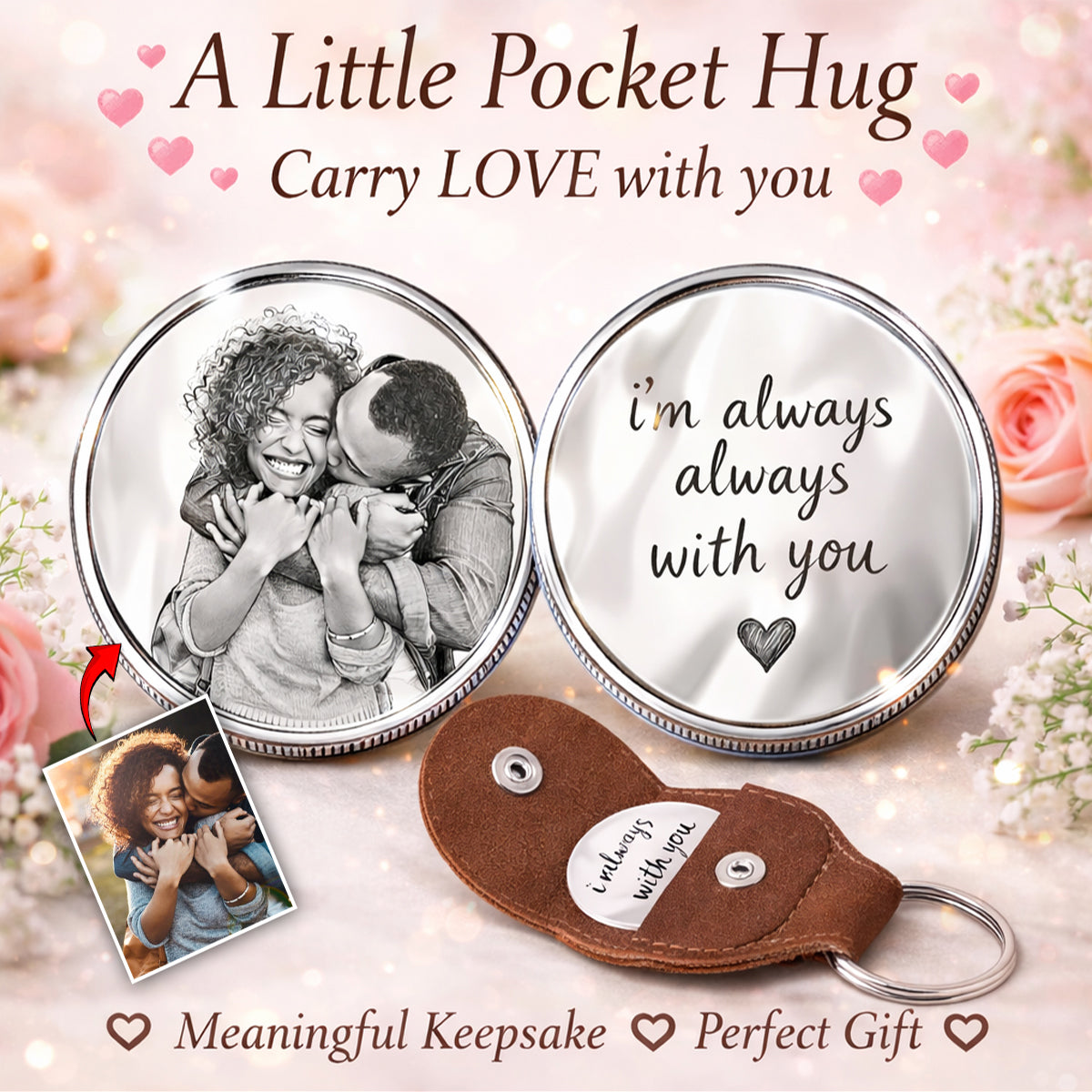 Couple Gift, Pocket Hug - Personalized Couple Pocket Coin Keychain