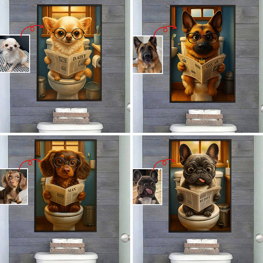 Funny Pet On Toilet - Personalized Dog Canvas And Poster
