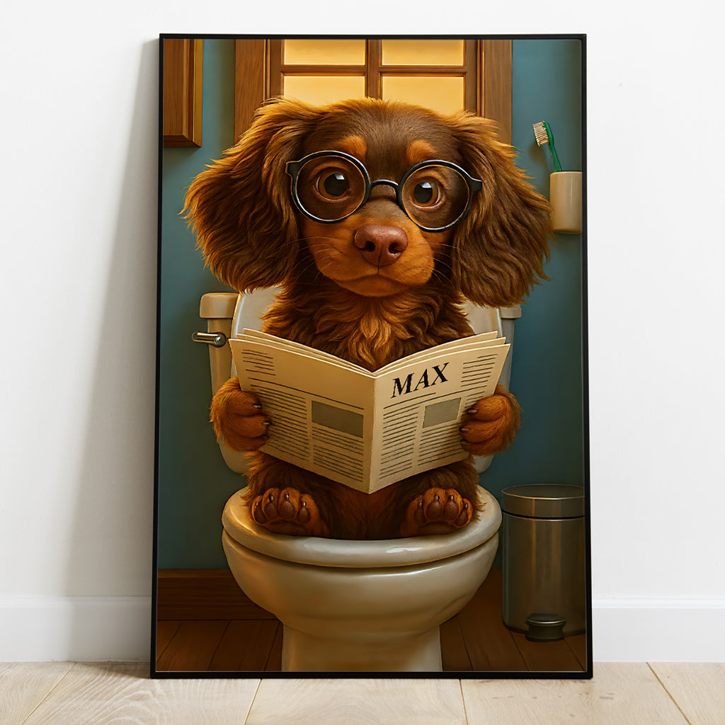 Funny Pet On Toilet - Personalized Dog Canvas And Poster