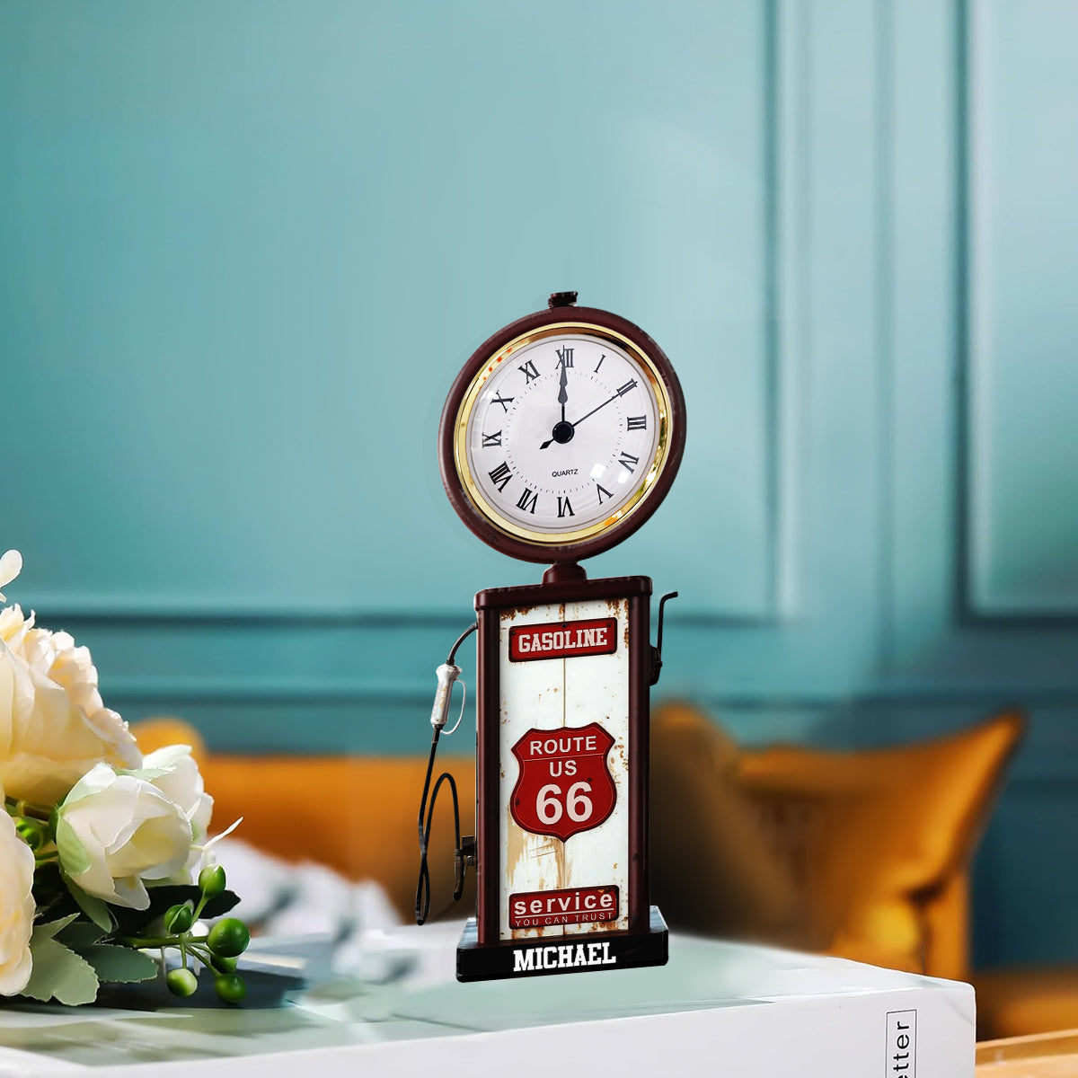 Historic Route 66 Gasoline - Personalized Muscle Car Acrylic Clock Plaque