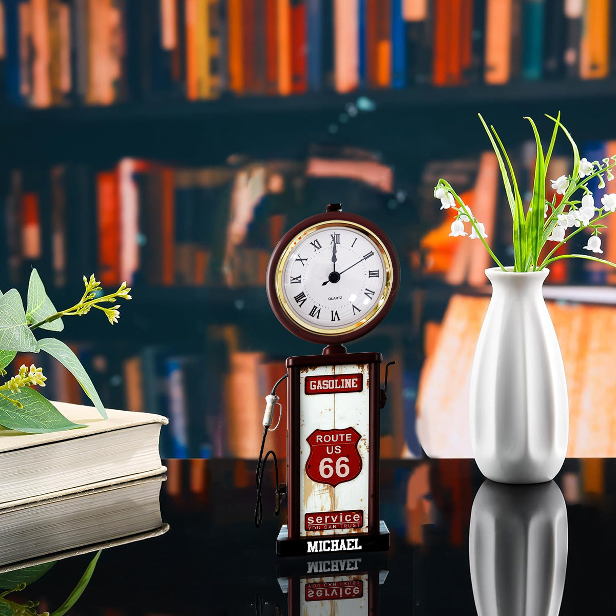 Historic Route 66 Gasoline - Personalized Muscle Car Acrylic Clock Plaque