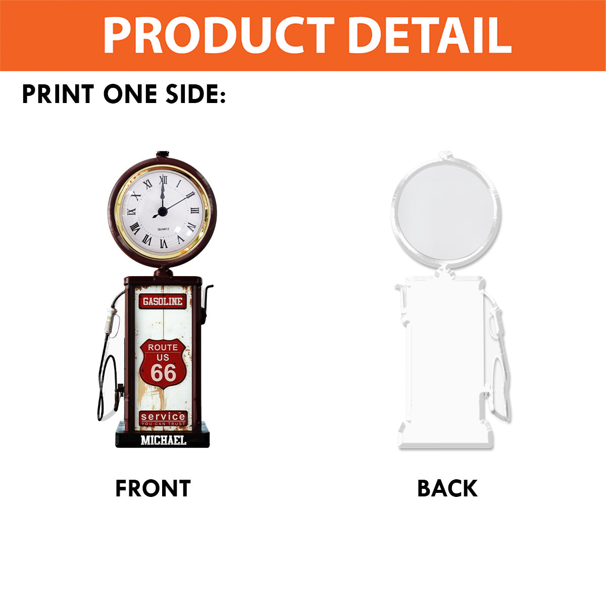 Historic Route 66 Gasoline - Personalized Muscle Car Acrylic Clock Plaque