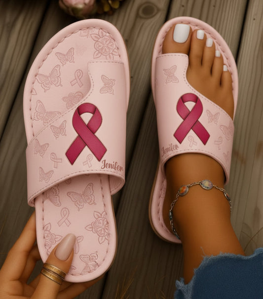 Breast Cancer - Personalized Breast Cancer Awareness Open Toe Sandals