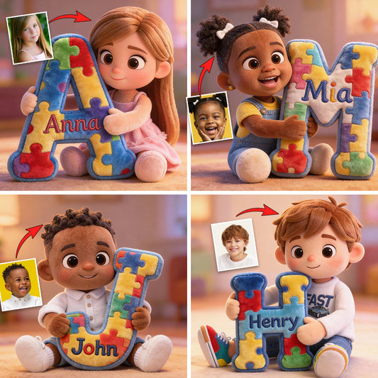 Alphabet Puzzle - Personalized Autism Awareness Faux Fur Shaped Pillow