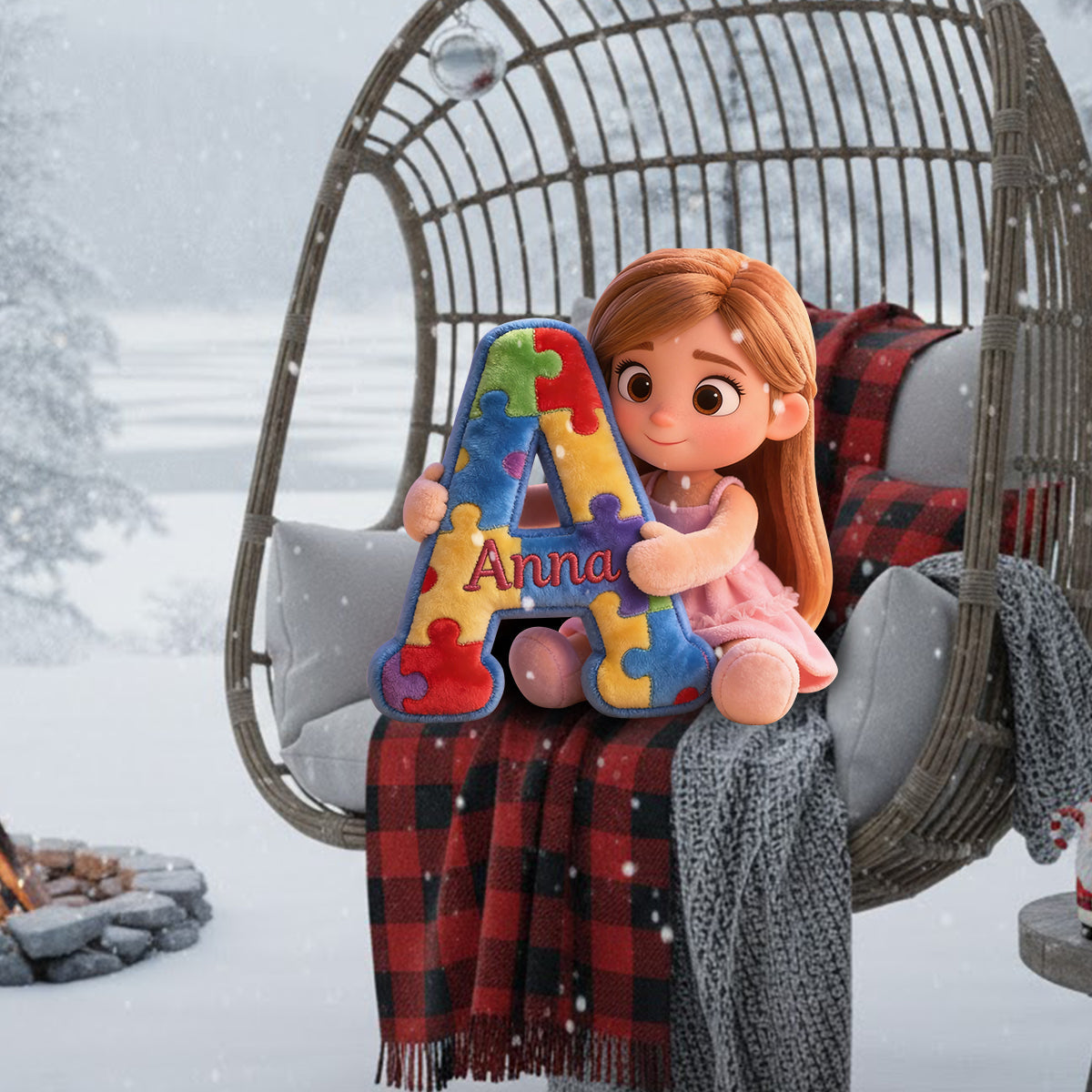 Alphabet Puzzle - Personalized Autism Awareness Faux Fur Shaped Pillow