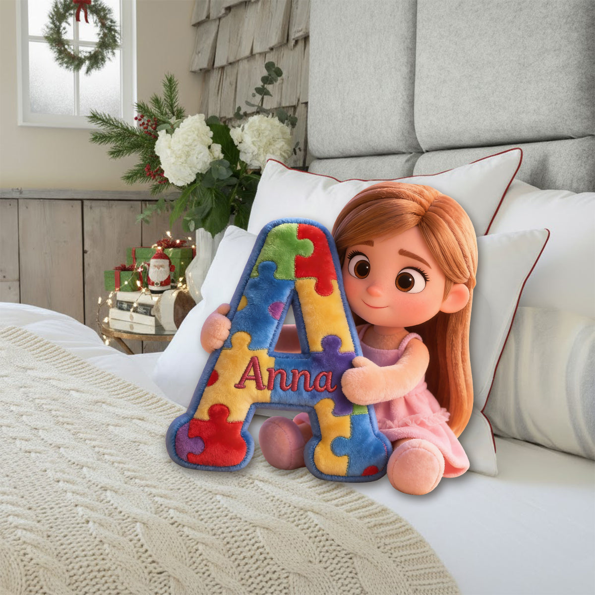 Alphabet Puzzle - Personalized Autism Awareness Faux Fur Shaped Pillow