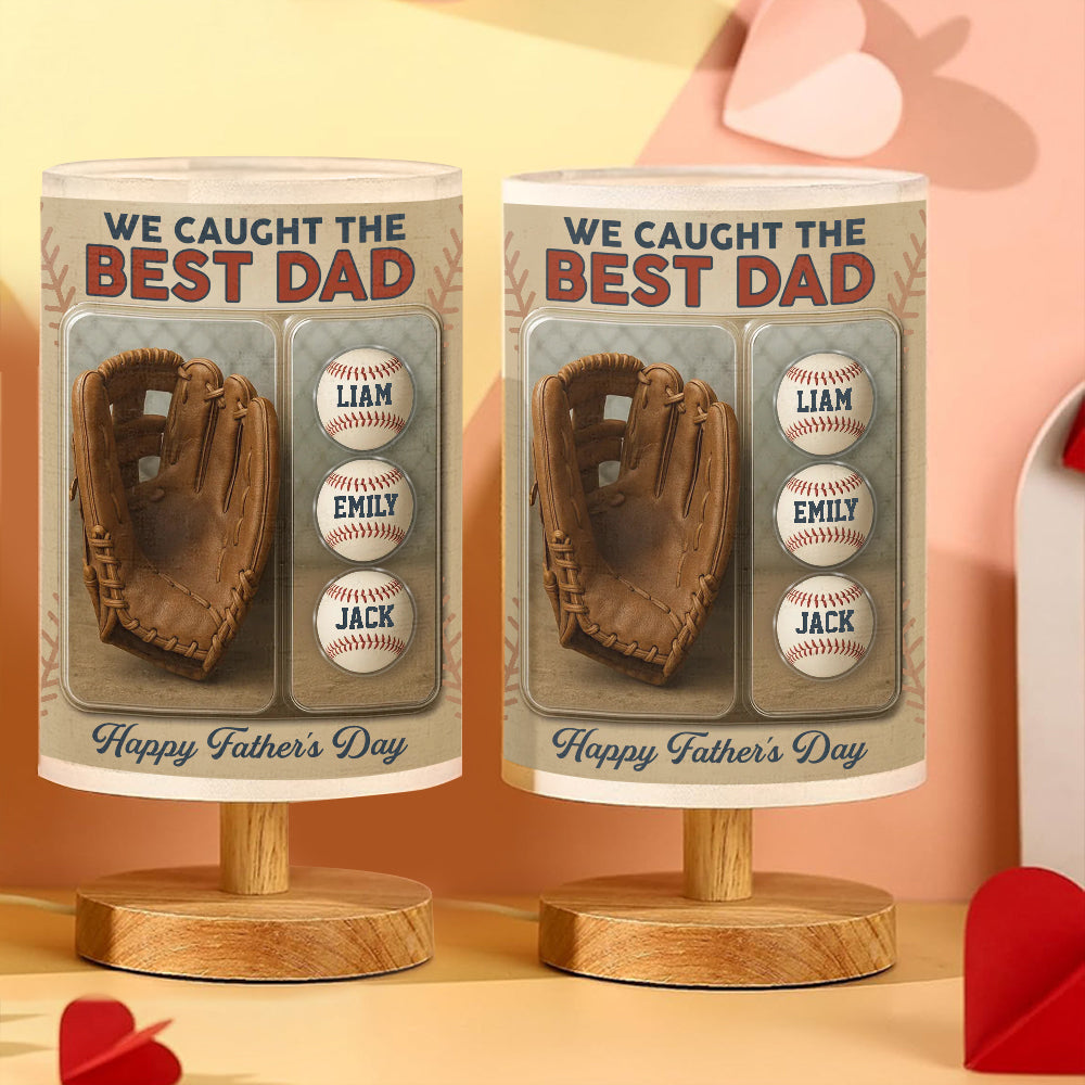 We Caught The Best Dad - Personalized Baseball Table Lamp with Wood Base