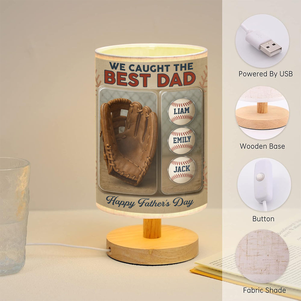 We Caught The Best Dad - Personalized Baseball Table Lamp with Wood Base