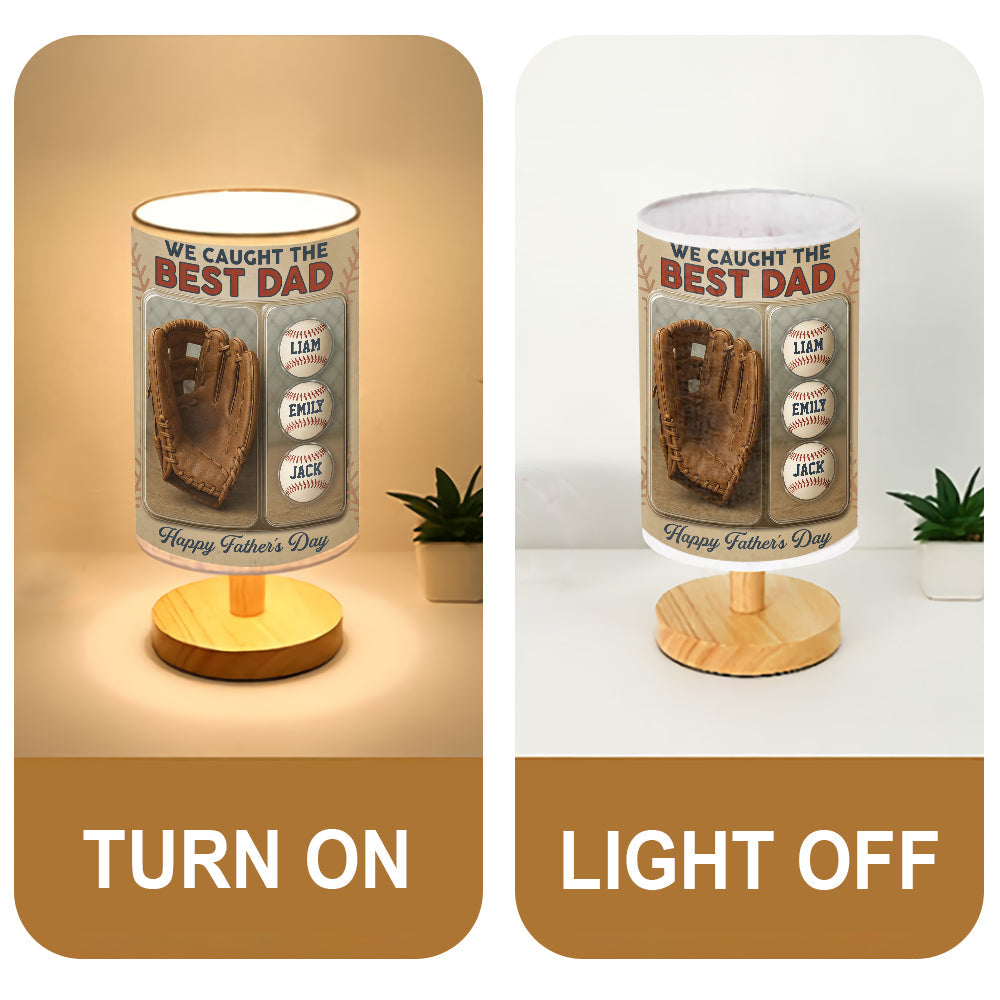 We Caught The Best Dad - Personalized Baseball Table Lamp with Wood Base