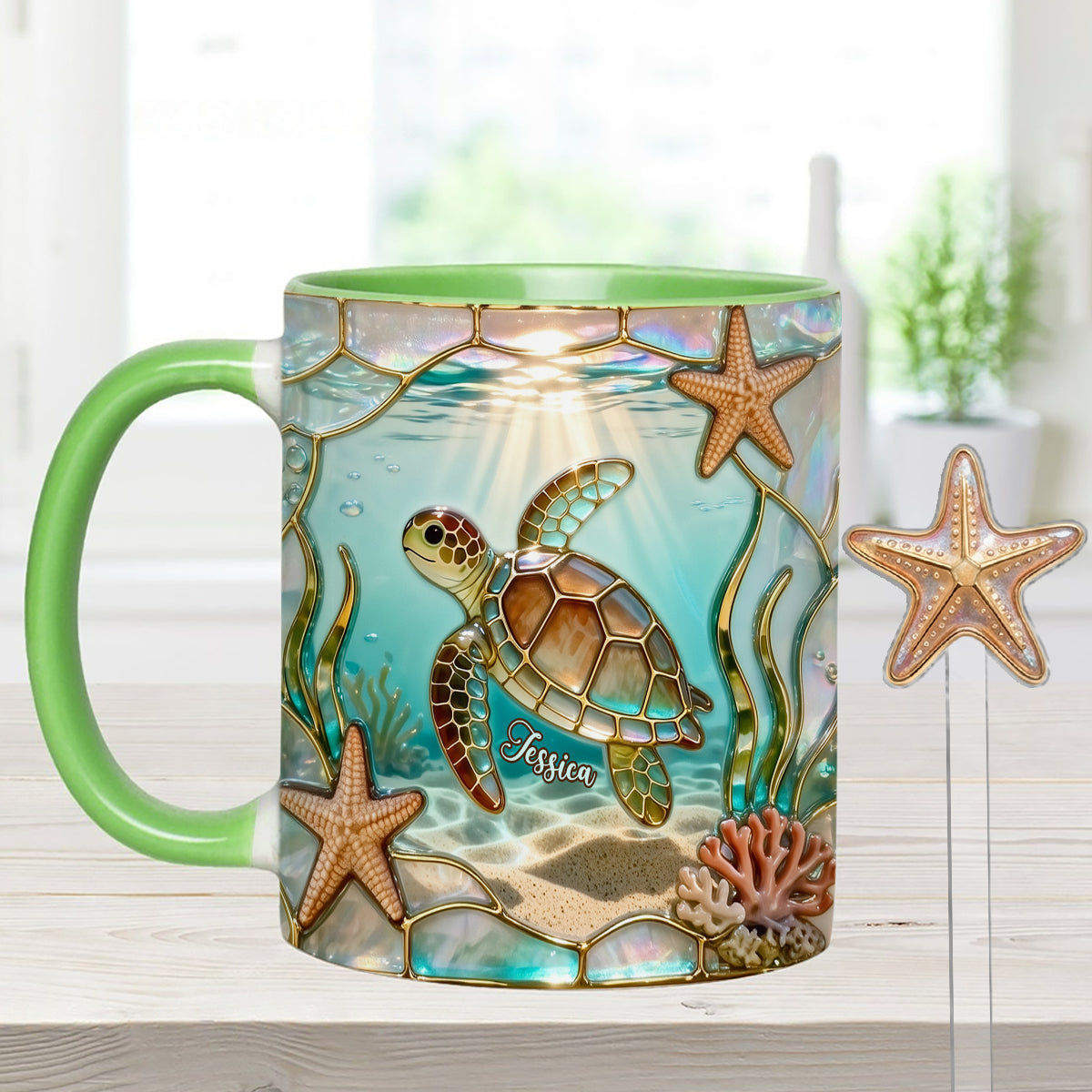 Love Turtle - Personalized Turtle Set Accent Mug with Acrylic Stirrers