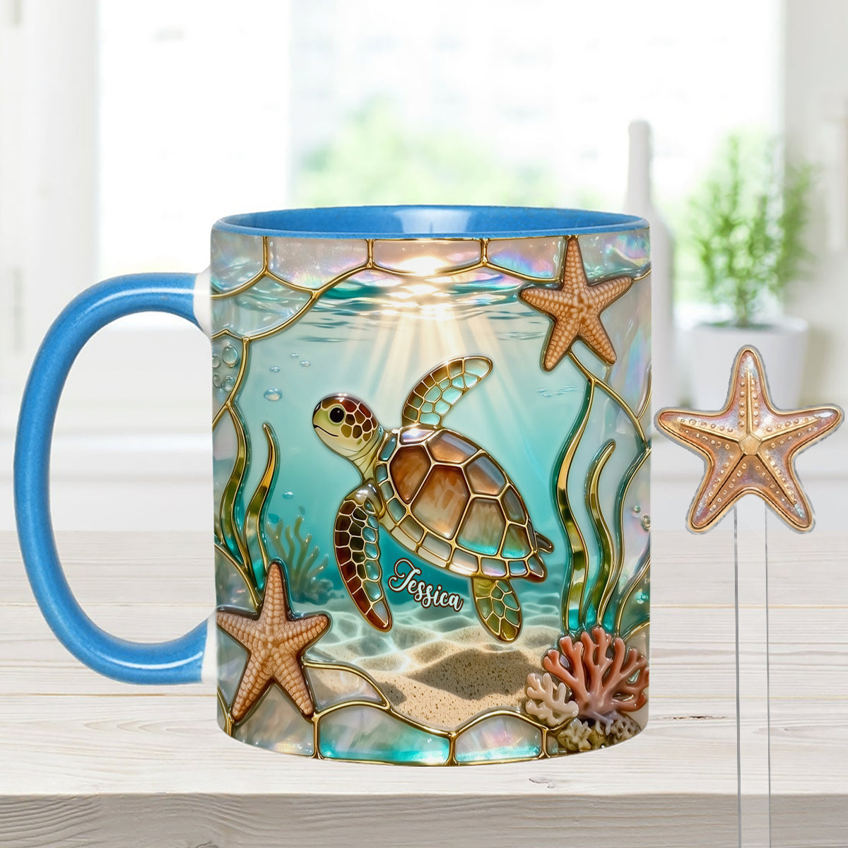 Love Turtle - Personalized Turtle Set Accent Mug with Acrylic Stirrers