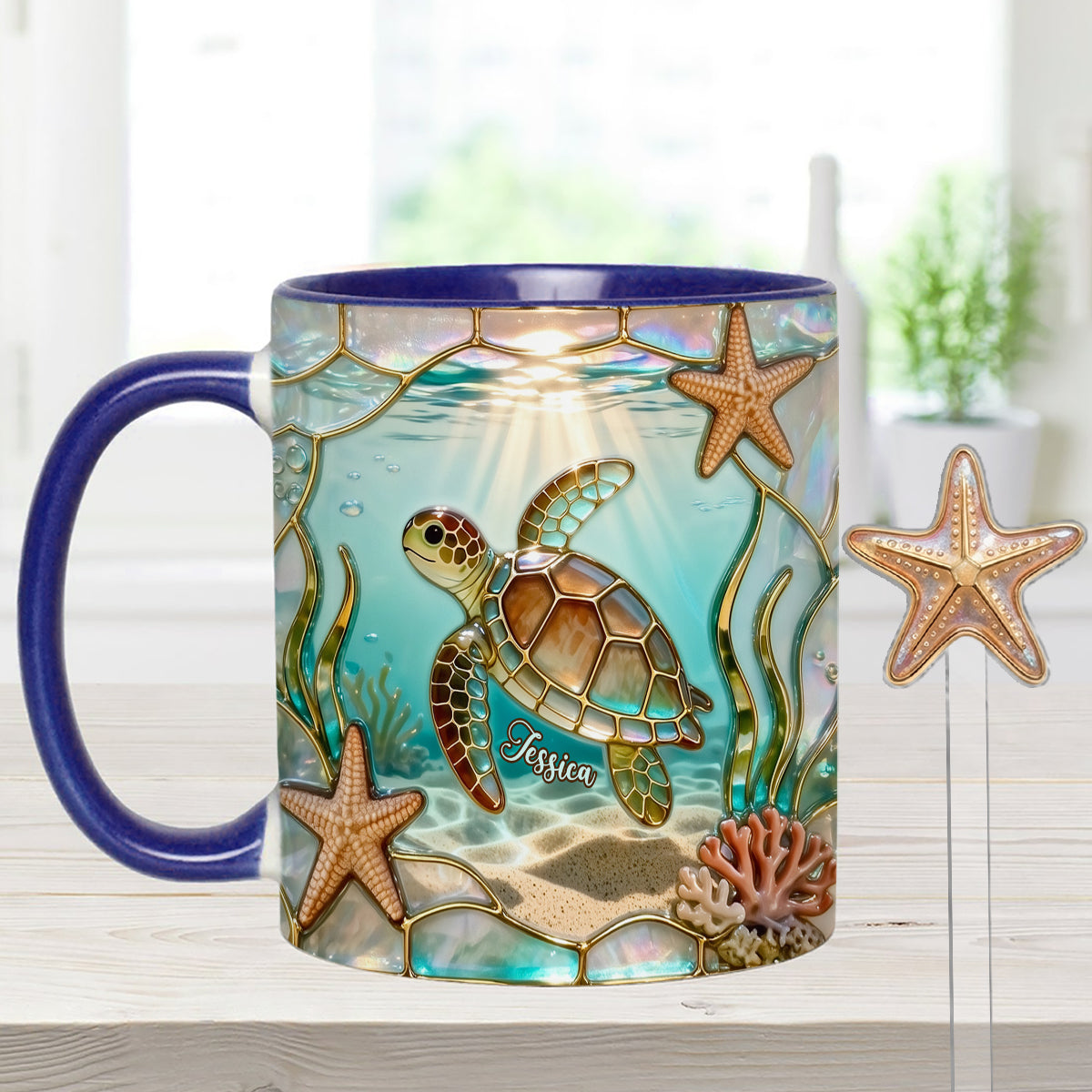 Love Turtle - Personalized Turtle Set Accent Mug with Acrylic Stirrers