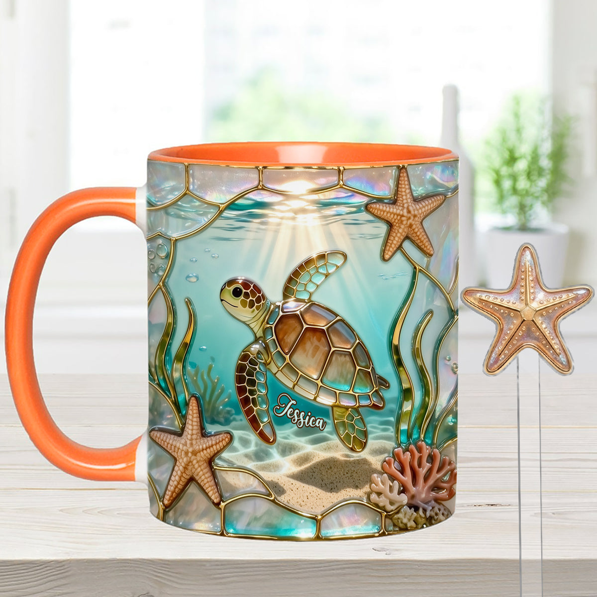 Love Turtle - Personalized Turtle Set Accent Mug with Acrylic Stirrers