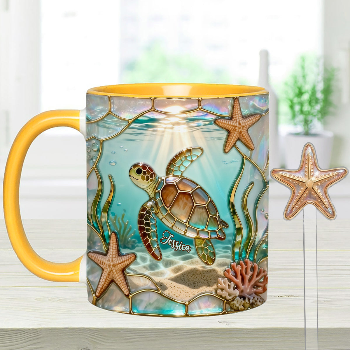 Love Turtle - Personalized Turtle Set Accent Mug with Acrylic Stirrers