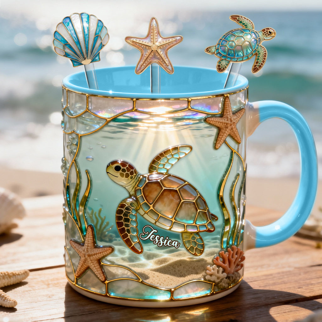 Love Turtle - Personalized Turtle Set Accent Mug with Acrylic Stirrers