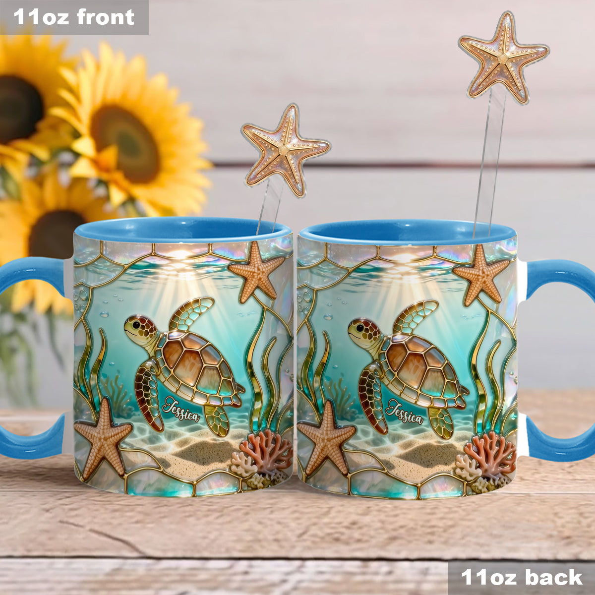 Love Turtle - Personalized Turtle Set Accent Mug with Acrylic Stirrers