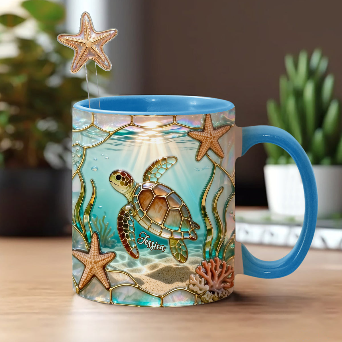 Love Turtle - Personalized Turtle Set Accent Mug with Acrylic Stirrers