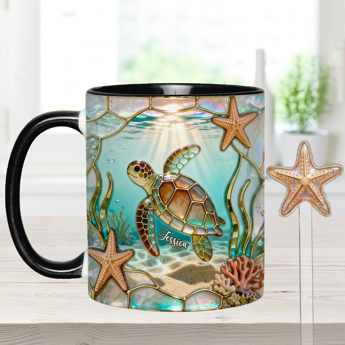 Love Turtle - Personalized Turtle Set Accent Mug with Acrylic Stirrers