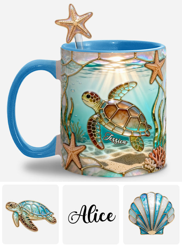 Love Turtle - Personalized Turtle Set Accent Mug with Acrylic Stirrers