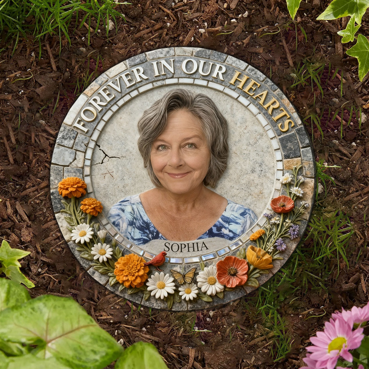 Forever In Our Hearts - Personalized Memorial Round Shaped Stone