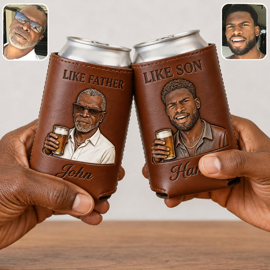 Cool Gift For Dad, Father's Day Gift - Personalized Father Leather Can Cooler
