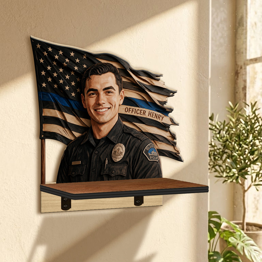 Proud Police - Personalized Police Officer Wooden Floating Shelf