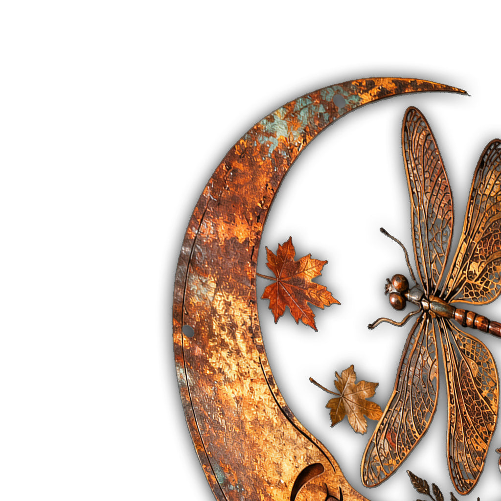 Autumn Moon and Dragonfly Metal Wall Art - Personalized Dragonfly Cut Metal Sign