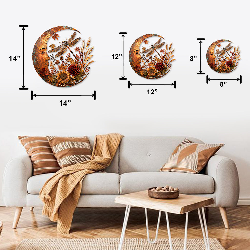 Autumn Moon and Dragonfly Metal Wall Art - Personalized Dragonfly Cut Metal Sign