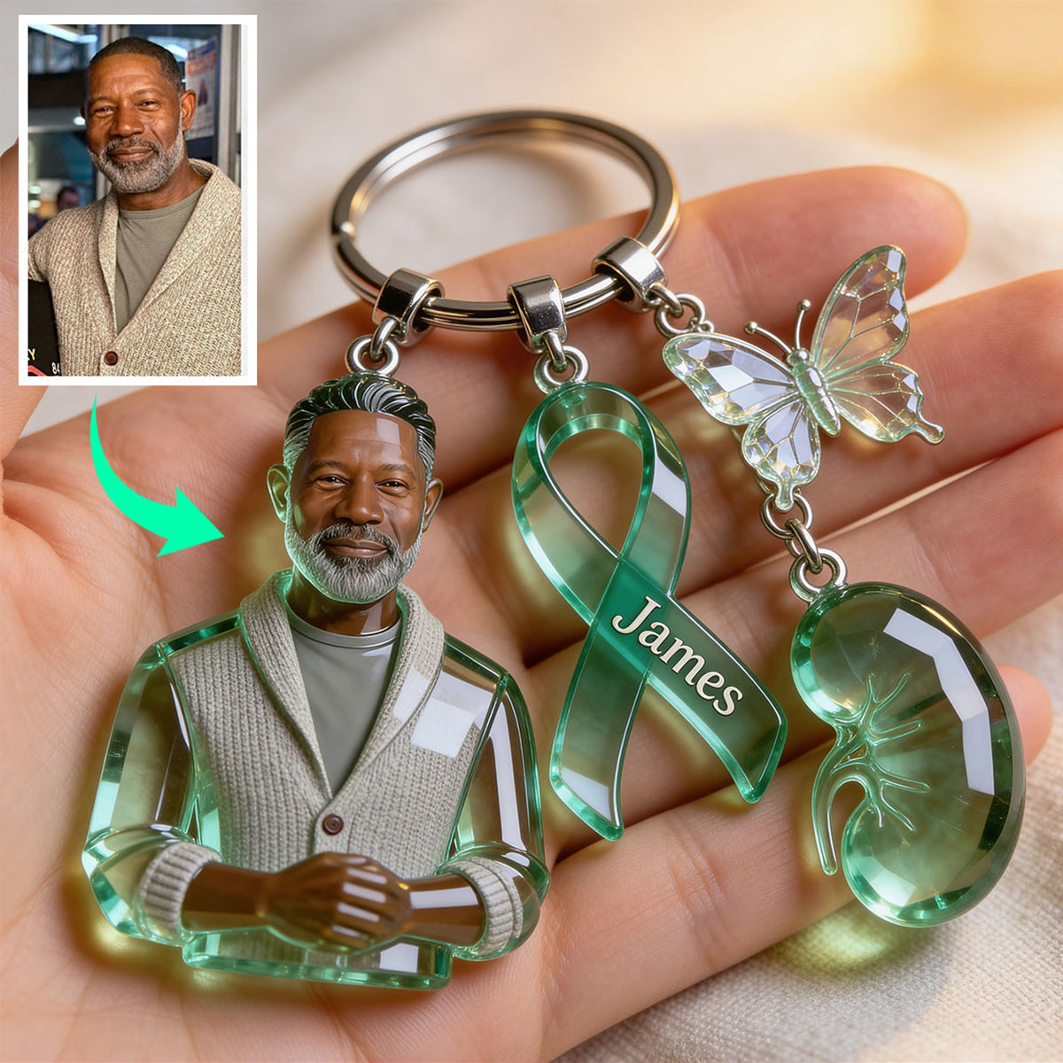 Custom Any Photo - Peace Love Cure - Personalized Kidney Awareness Keychain With Charms