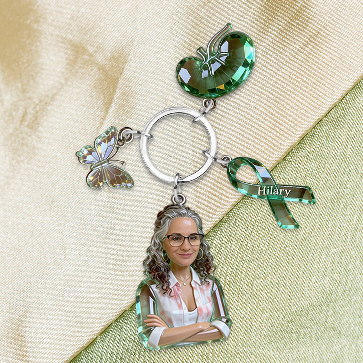 Custom Any Photo - Peace Love Cure - Personalized Kidney Awareness Keychain With Charms
