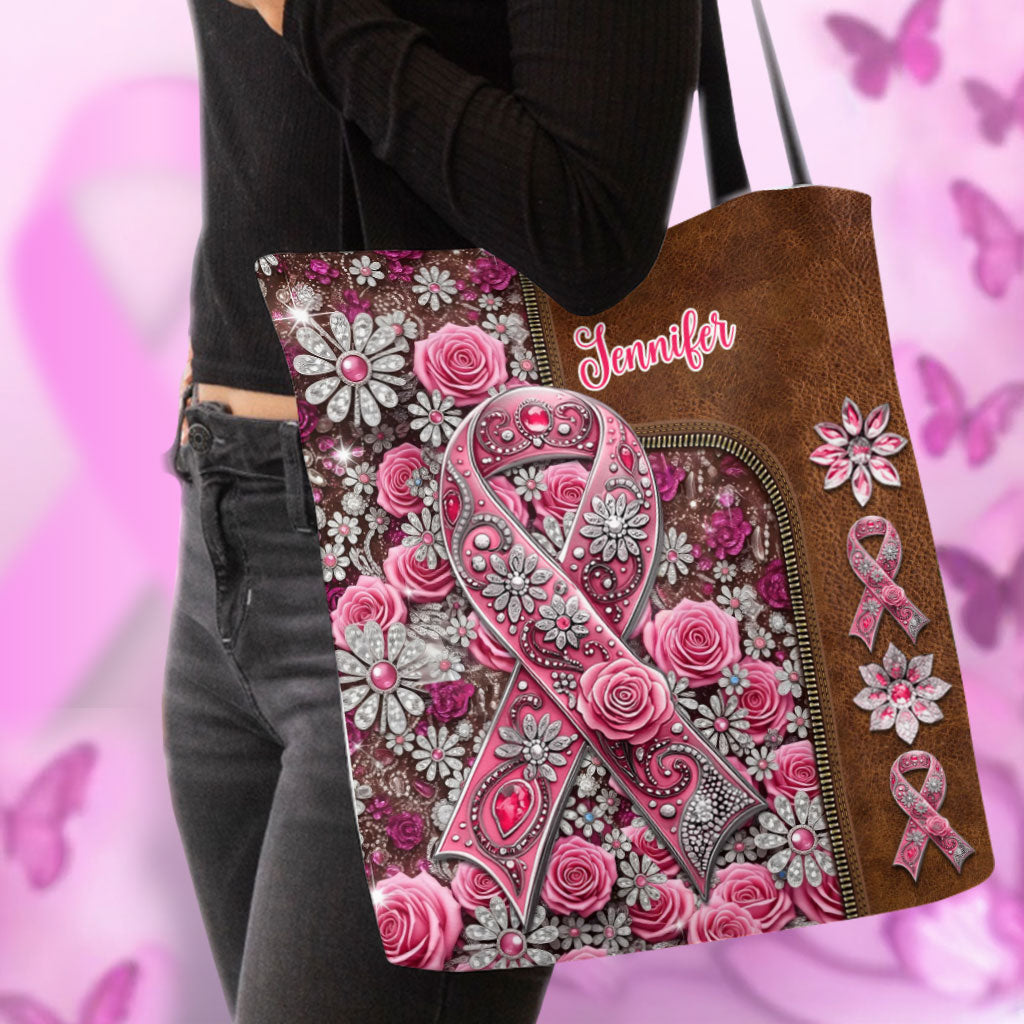 Pink Ribbon - Personalized Breast Cancer Awareness Tote Bag