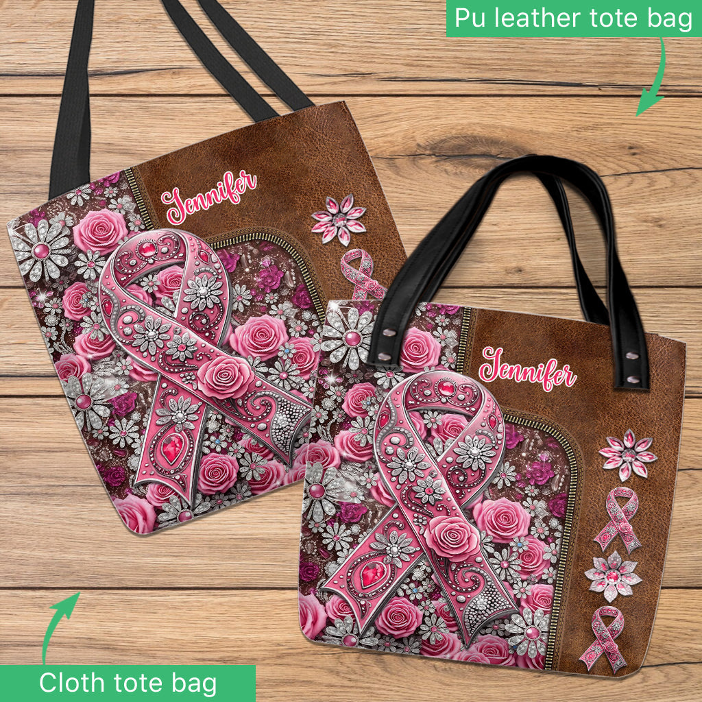 Pink Ribbon - Personalized Breast Cancer Awareness Tote Bag