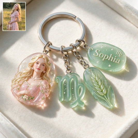 Custom Zodiac Sign Keychain - Personalized Horoscope Premium Keychain With Charms