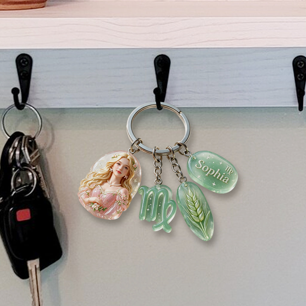 Custom Zodiac Sign Keychain - Personalized Horoscope Premium Keychain With Charms