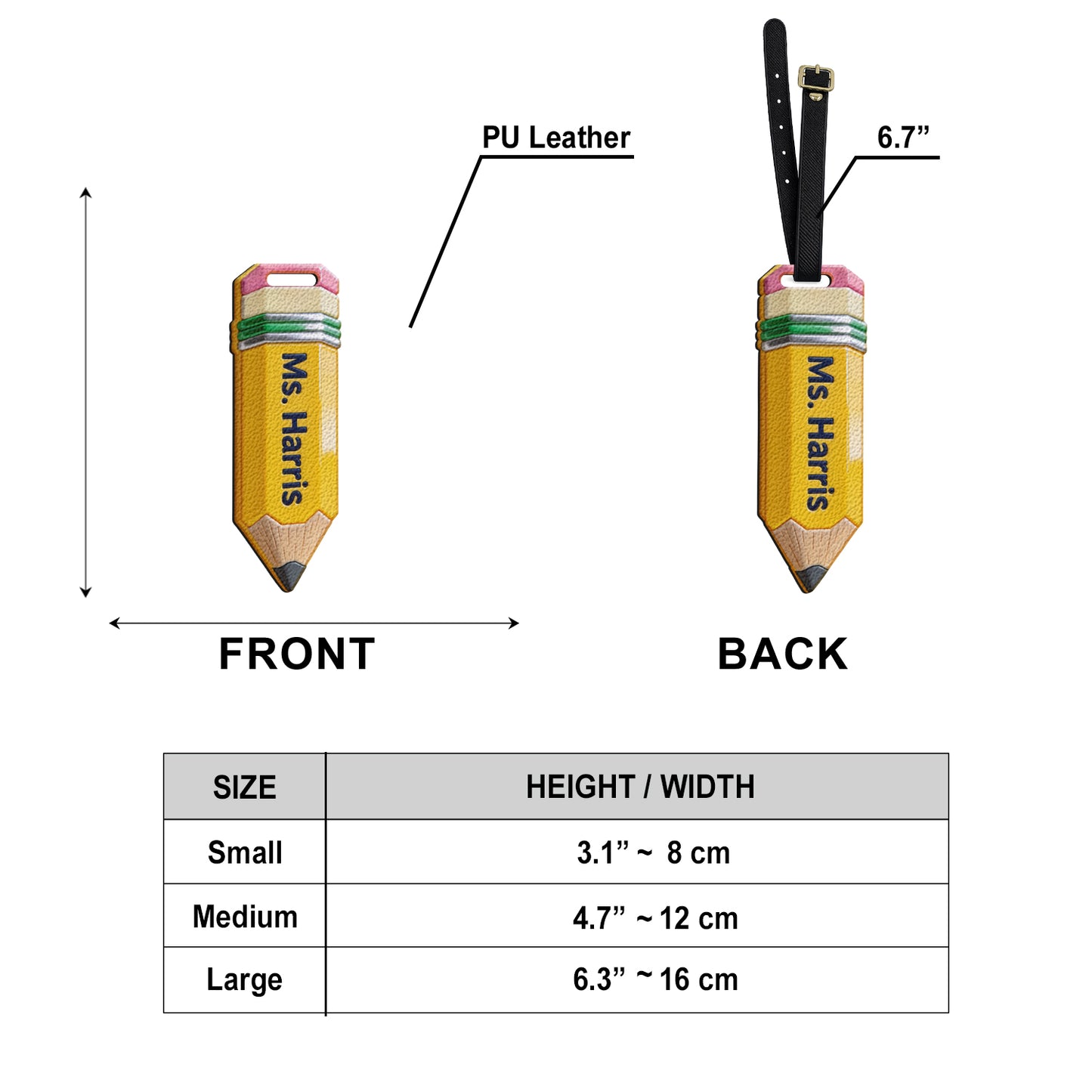 Pencil-Shaped Teacher Gift - Pencil Luggage Tag - Personalized Teacher Luggage Tag