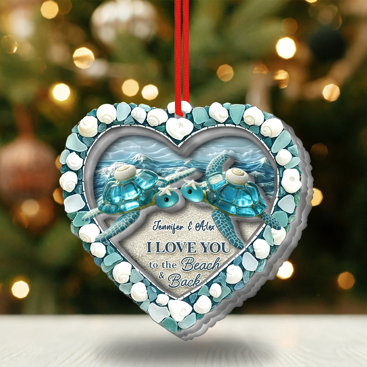 Turtle Sea Glass I Love You To The Beach & Back - Personalized Turtle 2-Layer Acrylic Ornament