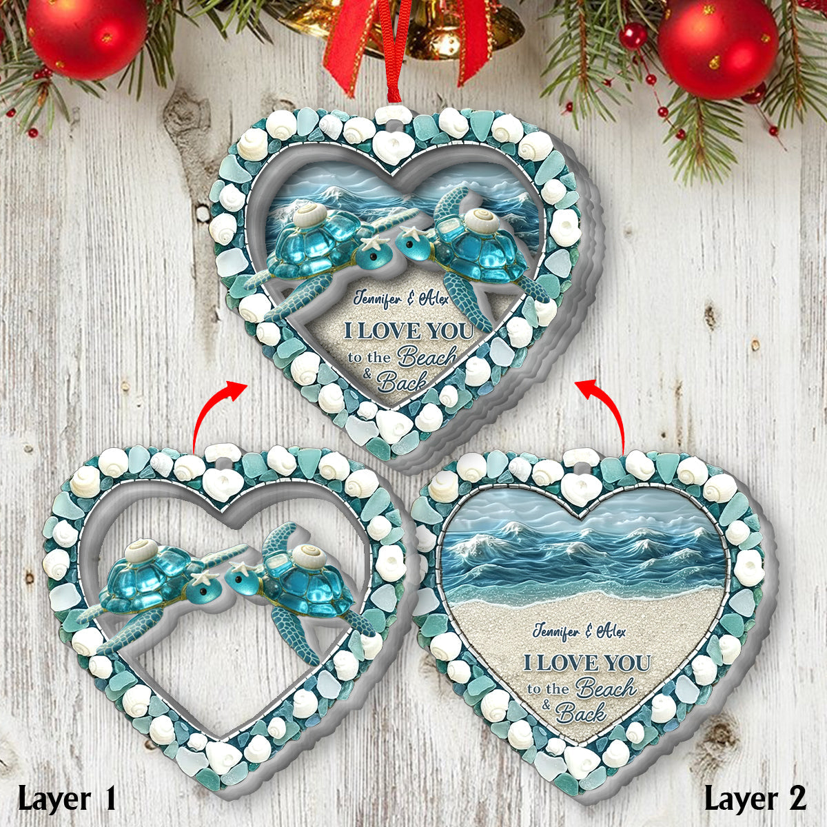 Turtle Sea Glass I Love You To The Beach & Back - Personalized Turtle 2-Layer Acrylic Ornament