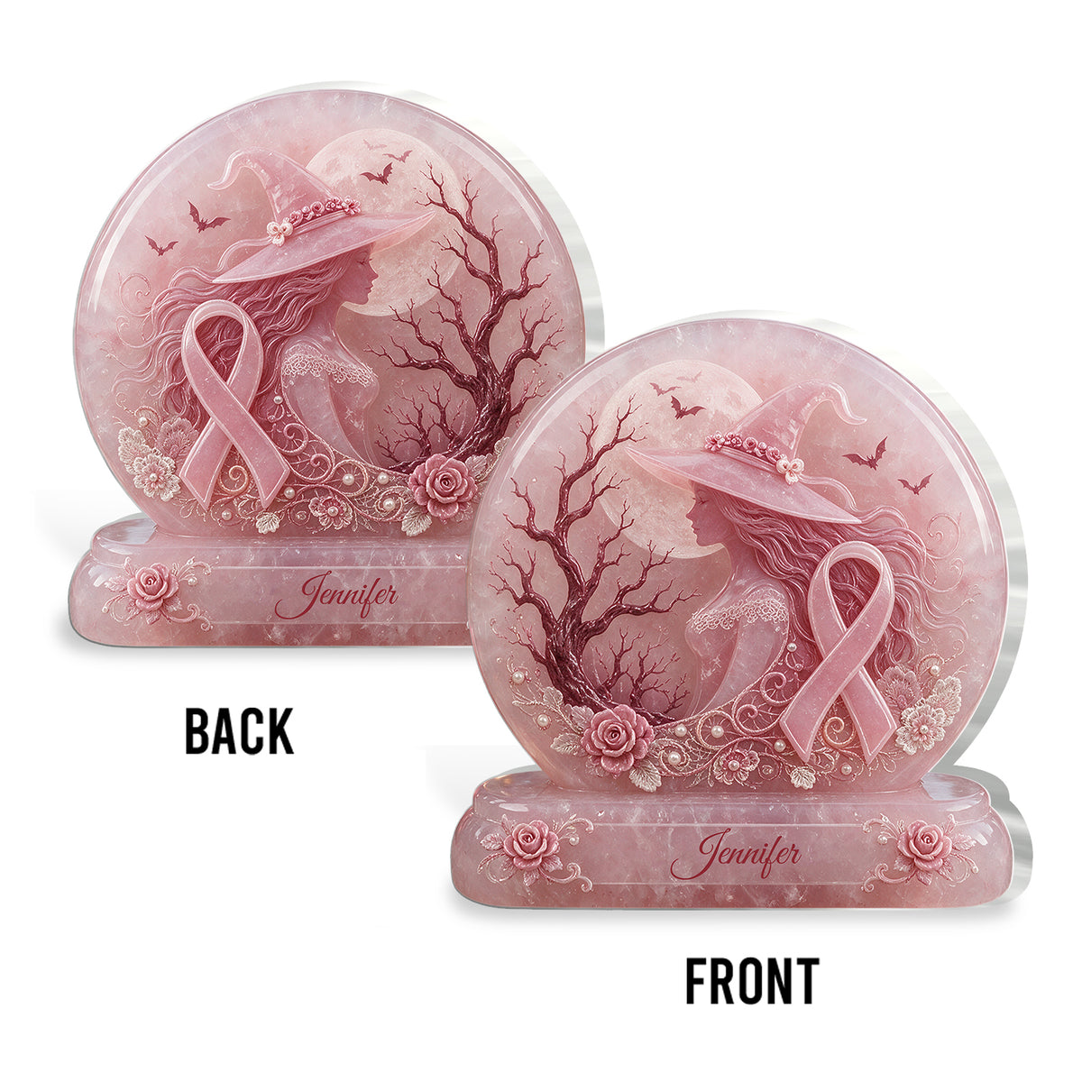 Pink Witch Only Spell Is Banish Breast Cancer - Personalized Breast Cancer Awareness 2-Side Printed Acrylic Plaque