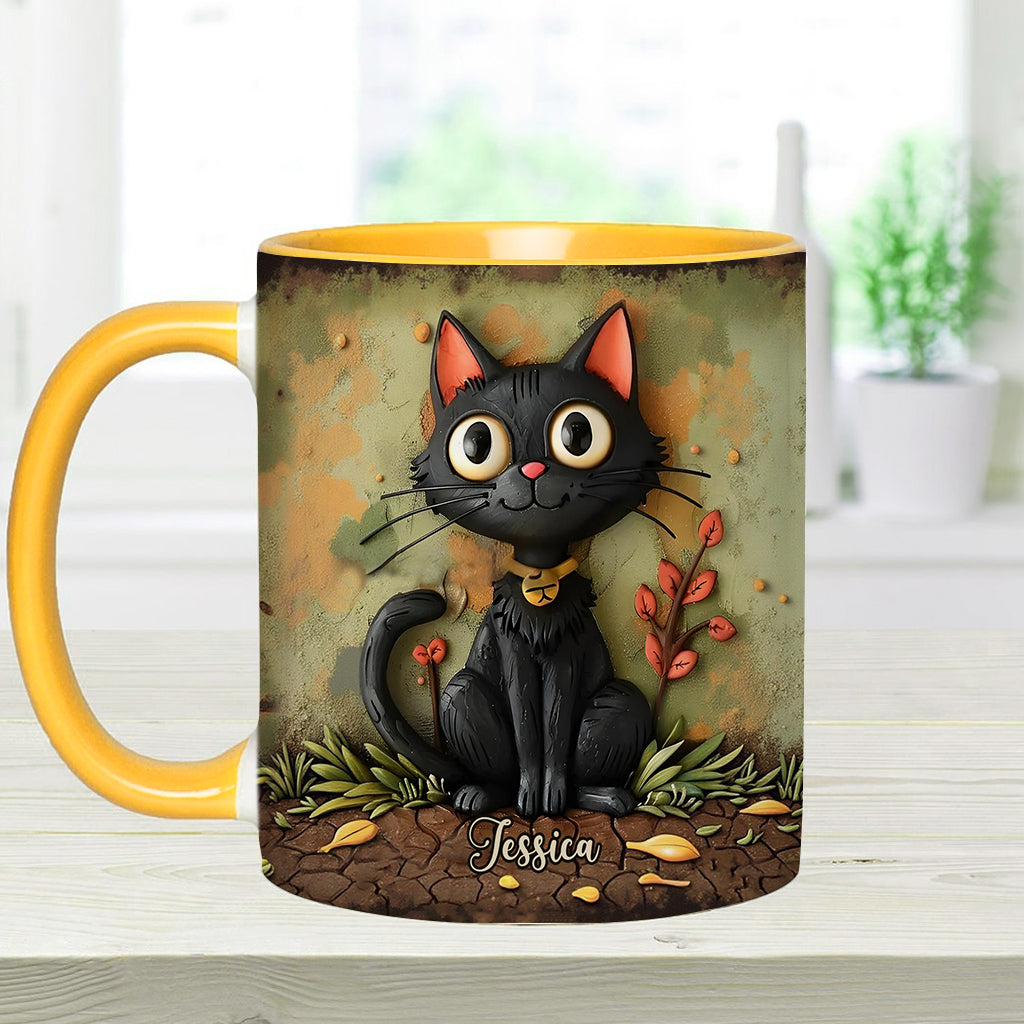 Cute Black Cat - Personalized Black Cat Accent Mug