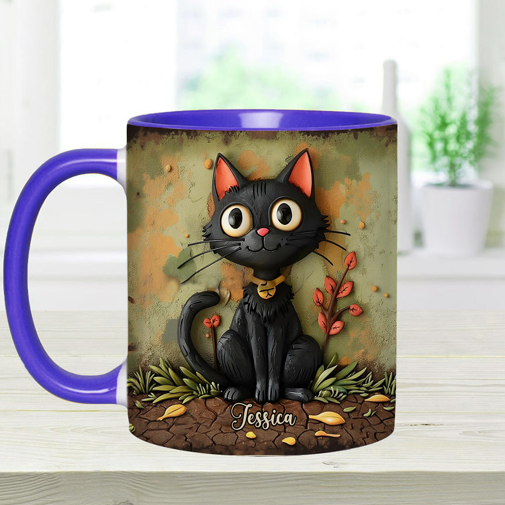 Cute Black Cat - Personalized Black Cat Accent Mug