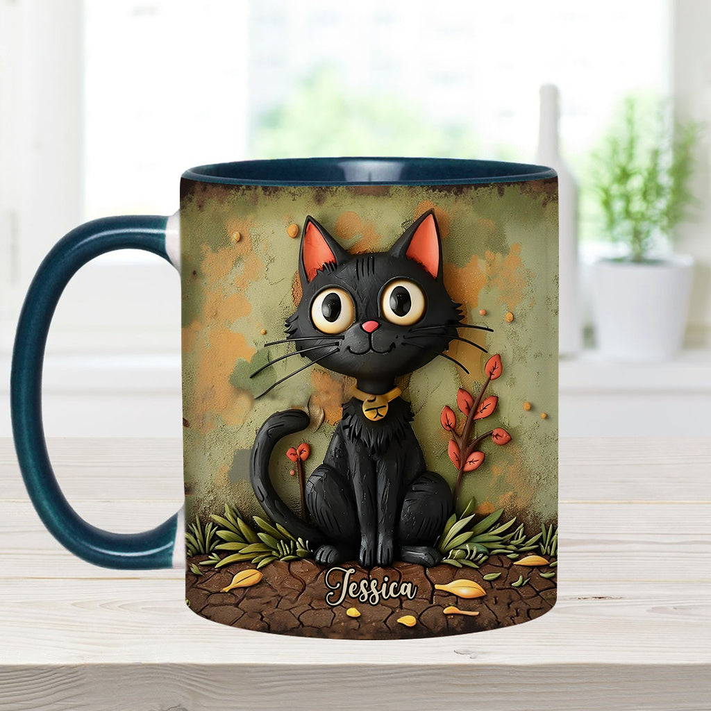 Cute Black Cat - Personalized Black Cat Accent Mug