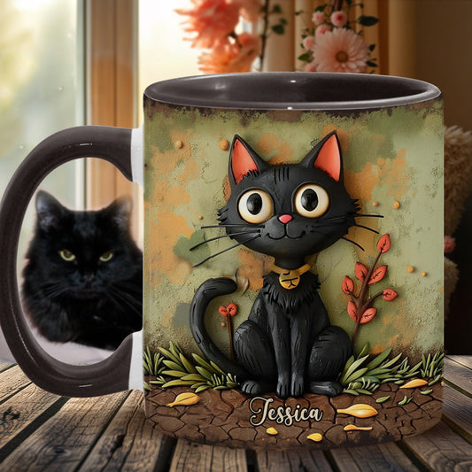 Cute Black Cat - Personalized Black Cat Accent Mug