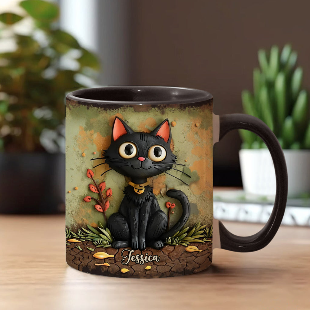 Cute Black Cat - Personalized Black Cat Accent Mug