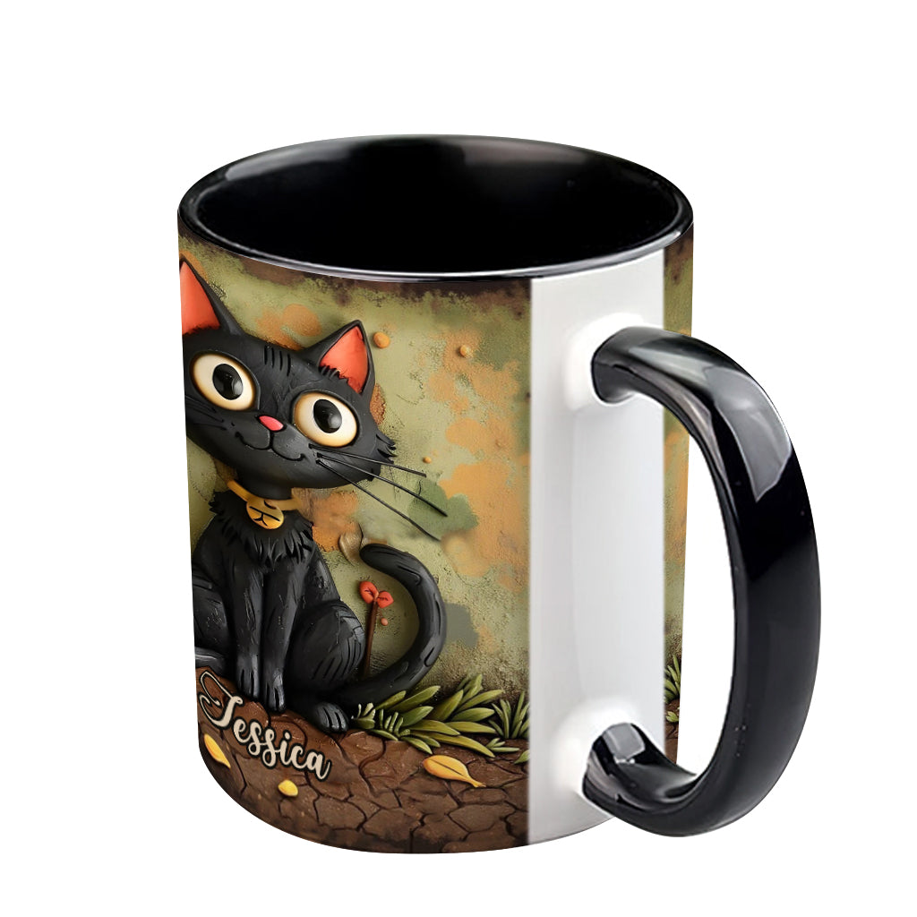 Cute Black Cat - Personalized Black Cat Accent Mug