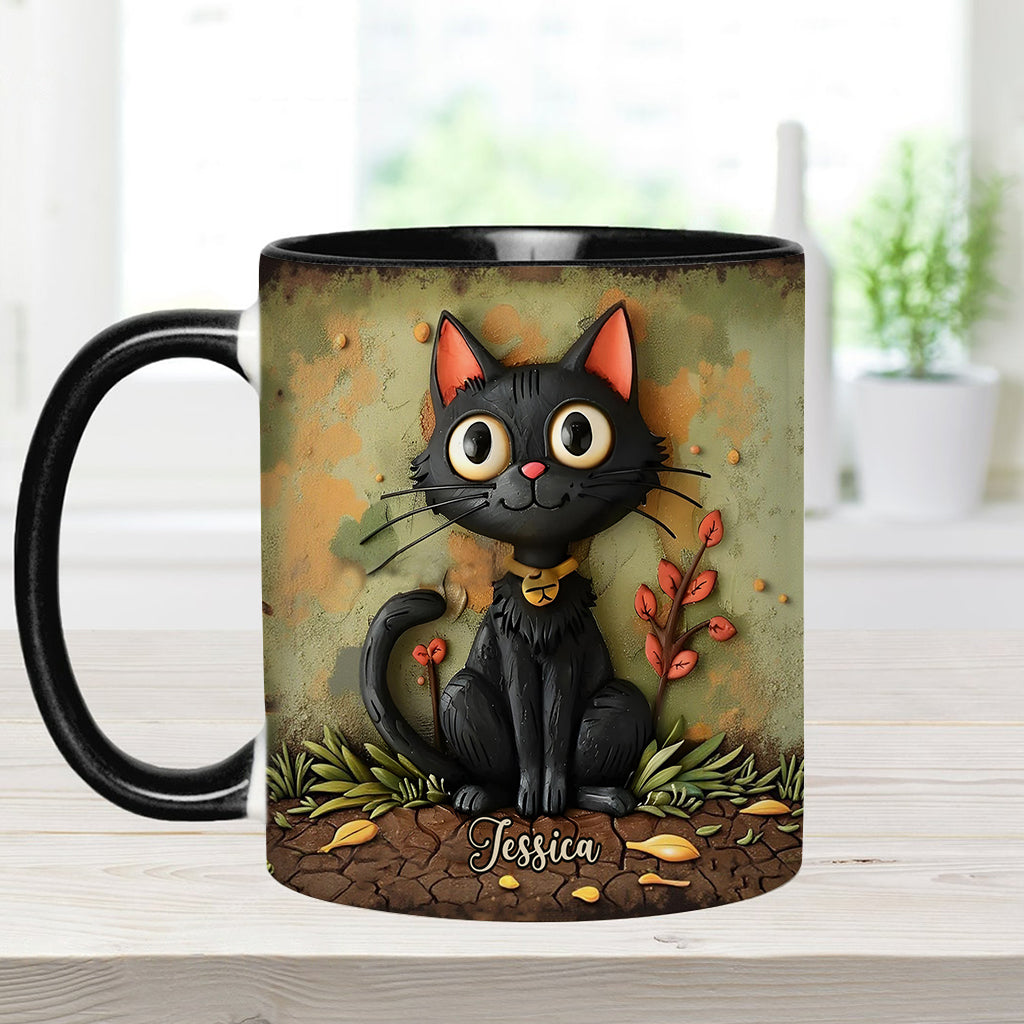 Cute Black Cat - Personalized Black Cat Accent Mug