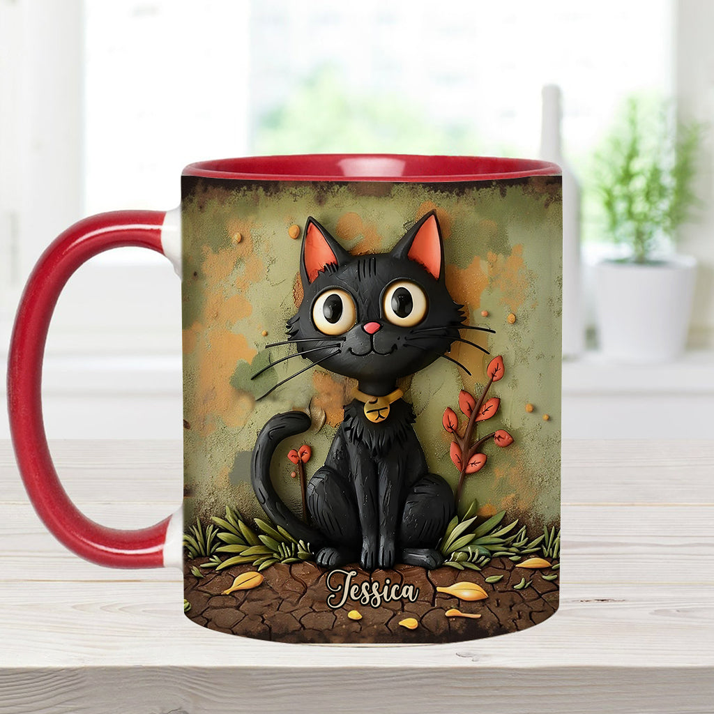 Cute Black Cat - Personalized Black Cat Accent Mug