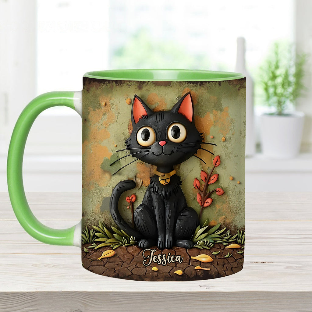 Cute Black Cat - Personalized Black Cat Accent Mug