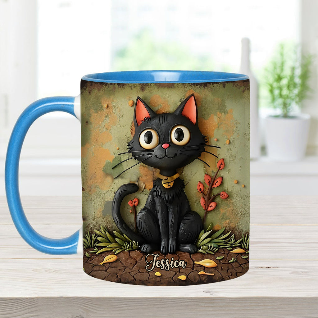 Cute Black Cat - Personalized Black Cat Accent Mug