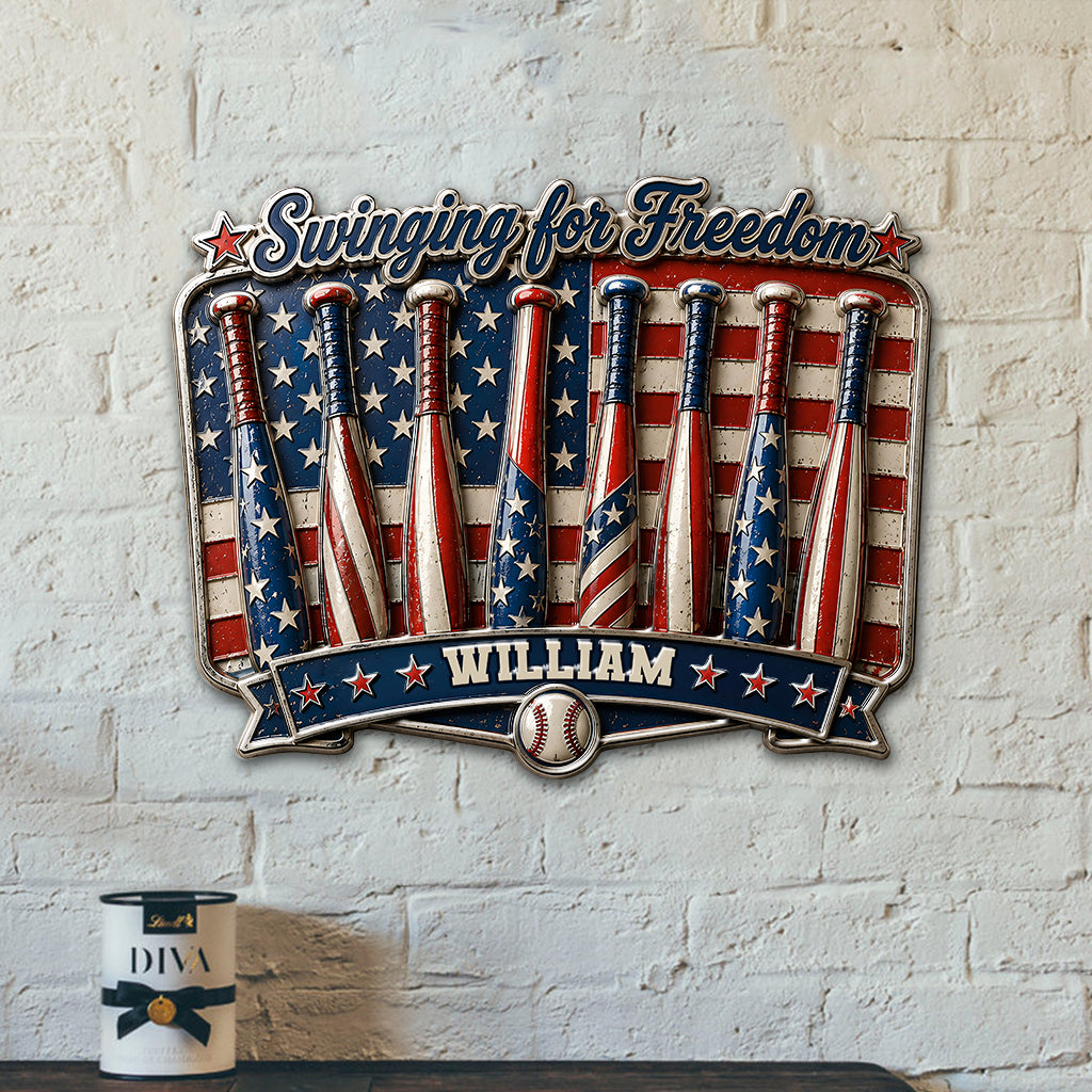 Play For Freedom - Personalized Baseball 3D Printed Cut Metal Sign